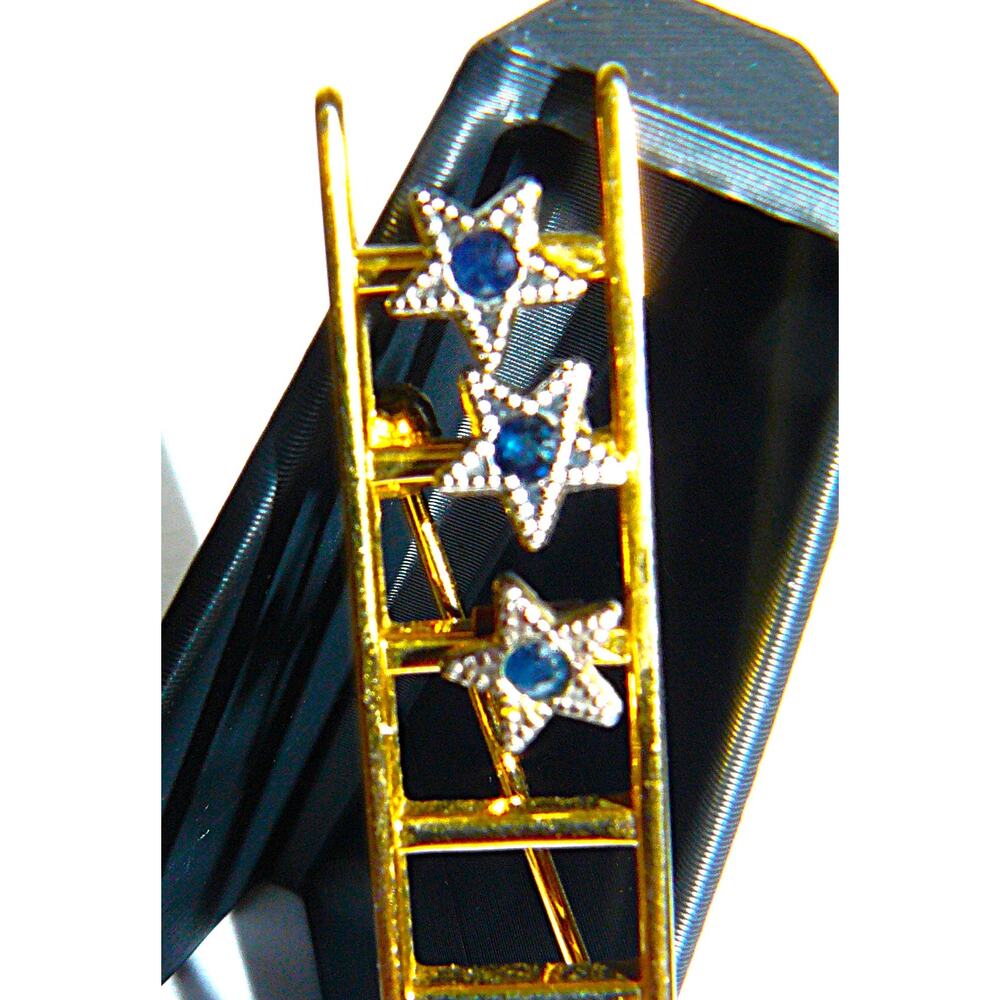 Vtg Mary Kay Ladder Of Success Brooch Pin 3 Genuine Sapphires Stars Gold-Tone 2" - Picture 2 of 5